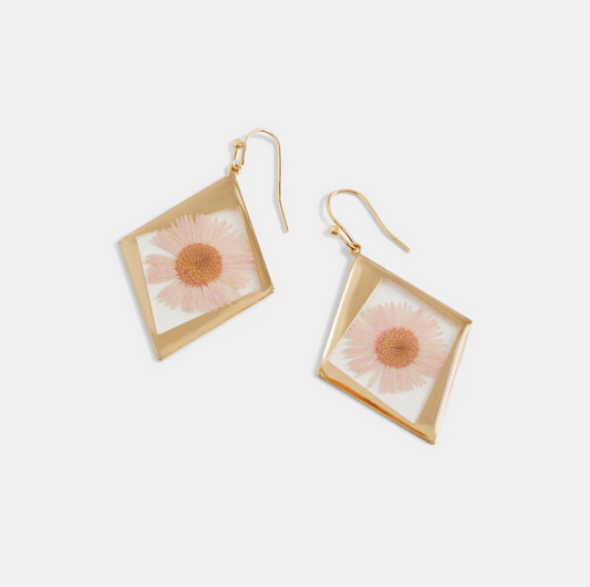 Pink Diamond Pressed Flower Earrings