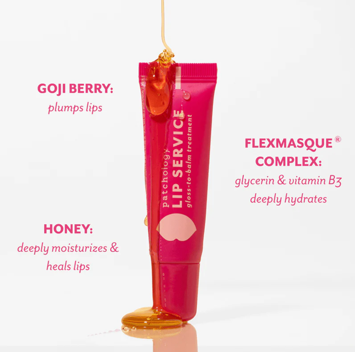 Lip balm with honey application on a white background