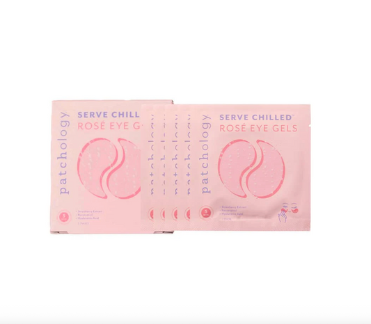 Two boxes of Patchology Serve Chilled Rose Eye Gels on a white background
