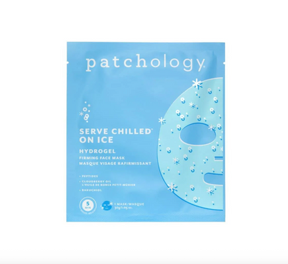Patchology hydrogel face mask packaging on a white background