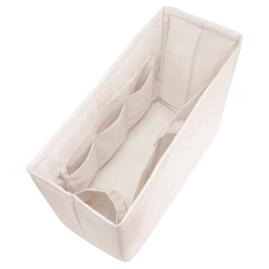 Ivory Case-Mate jelly tote bag organizer with zipper pocket and multiple interior storage compartments.