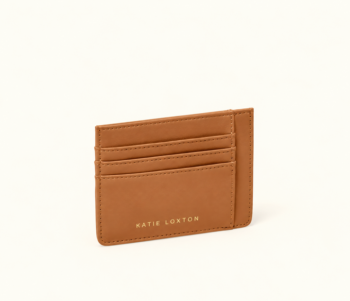 Katie Loxton Lily Cardholder in Cognac vegan leather with multiple card slots, slim profile, and gold logo detailing.