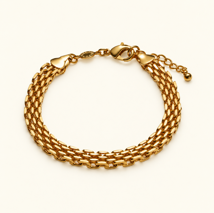 Katie Loxton Braid Chain Bracelet in gold with layered chain design, lobster clasp and adjustable extender