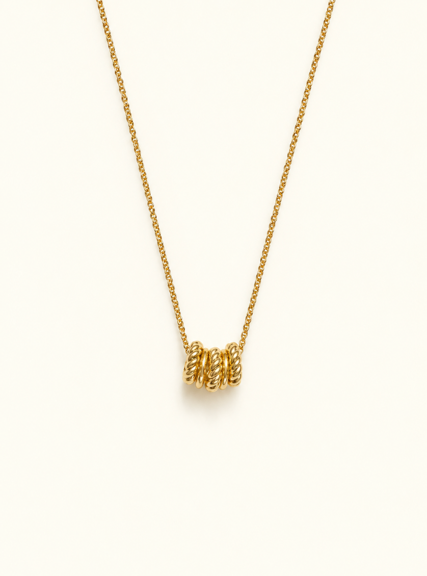 Katie Loxton Laia Necklace in gold with delicate chain and textured sculptural ring pendant details