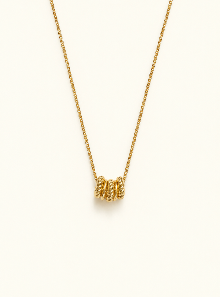 Katie Loxton Laia Necklace in gold with delicate chain and textured sculptural ring pendant details