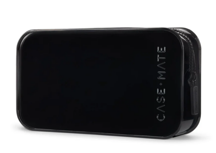 Black Case-Mate travel organizer pouch with compact rectangular design and zip closure.