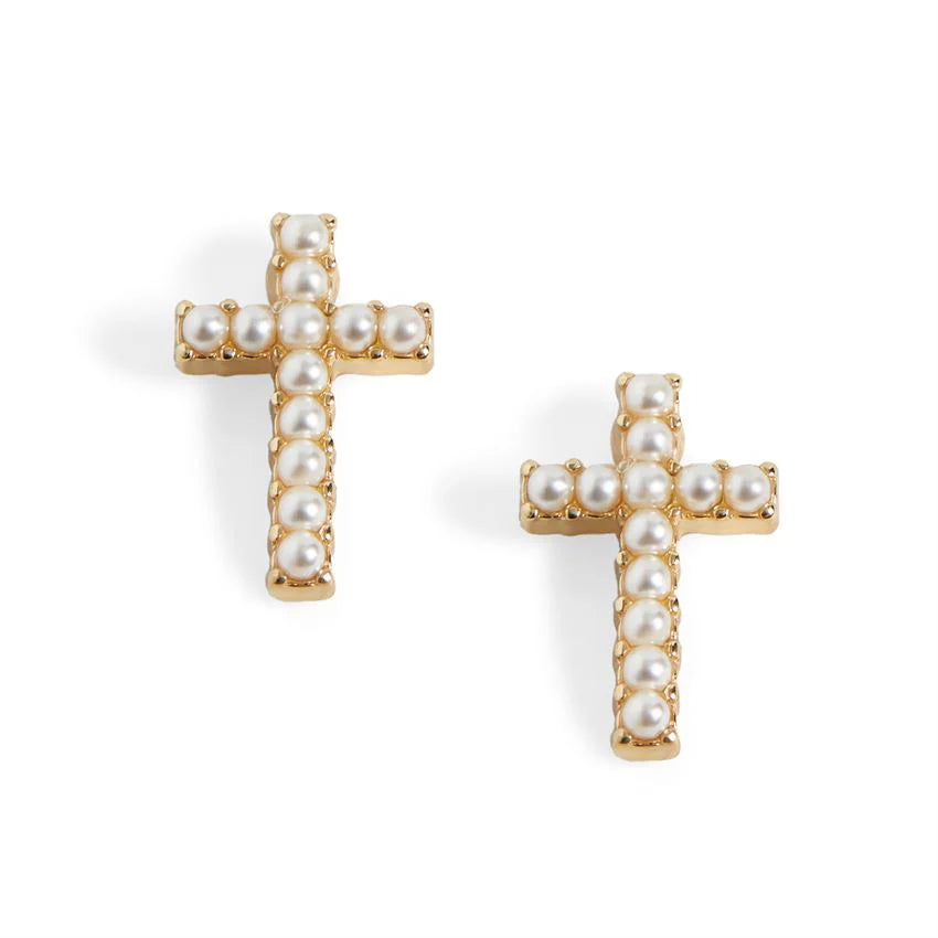 Small Cross with Pearls Stud