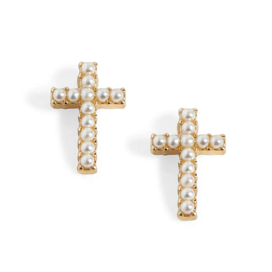 Small Cross with Pearls Stud