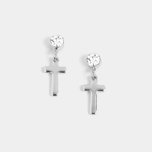 Clear Stone Cross Dangle Earrings