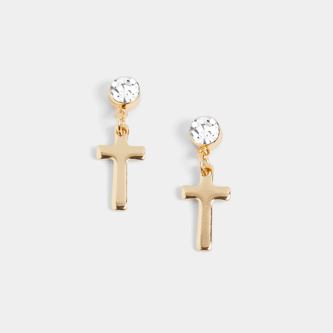 Clear Stone Cross Dangle Earrings