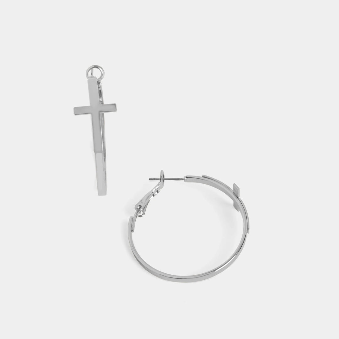 Whispers Hoop Cross Earrings