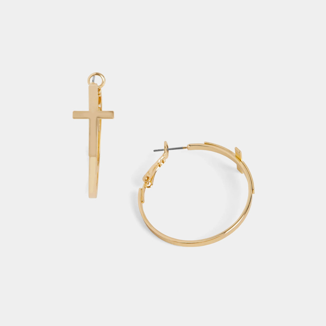 Whispers Hoop Cross Earrings