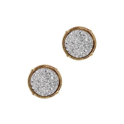 Druzy Round Post Earrings