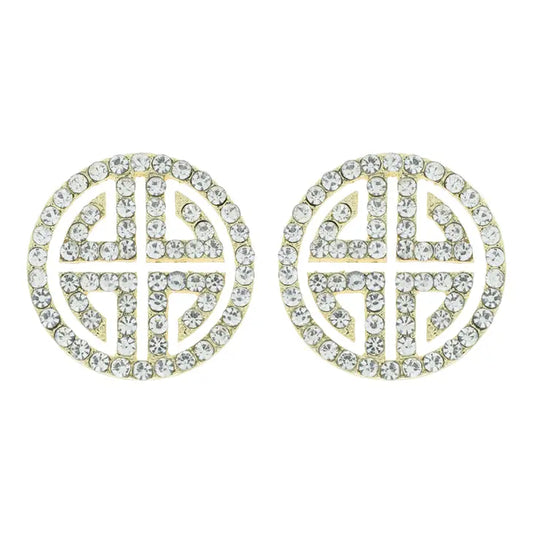 Rhinestone Round Ancient Greek Key Stud Earrings