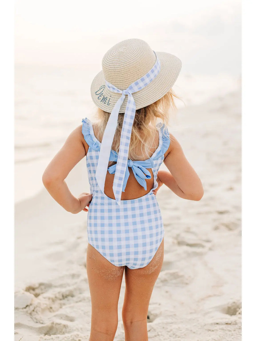 Blue Gingham Bow Back Swimsuit