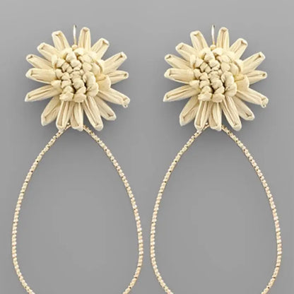 Raffia Flower Teardrop Earring