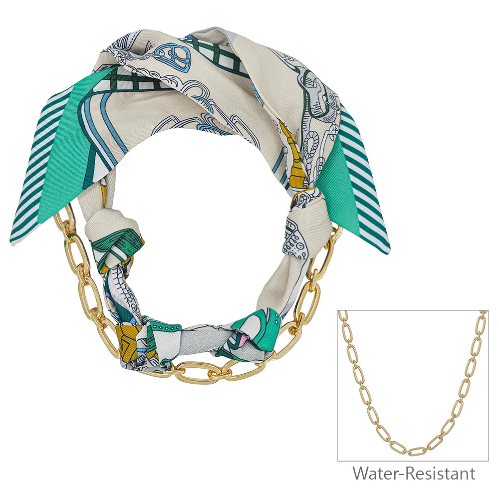 Cream and Turquoise Knotted Scarf Chain Necklace