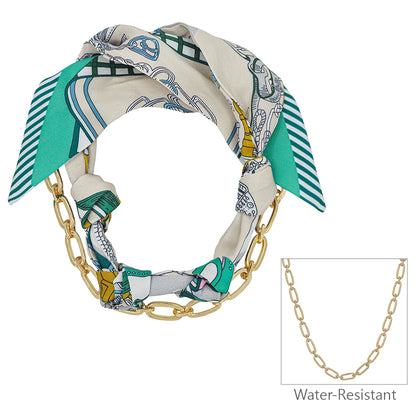 Cream and Turquoise Knotted Scarf Necklace