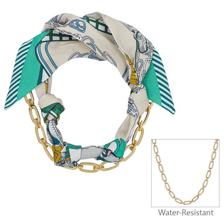 Cream and Turquoise Knotted Scarf Chain Necklace