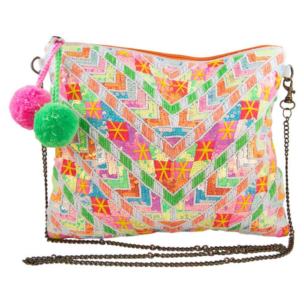 Multicolored Sequined Arrow Clutch Bag