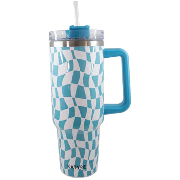 Aqua Checkered Pattern Tumbler Cup