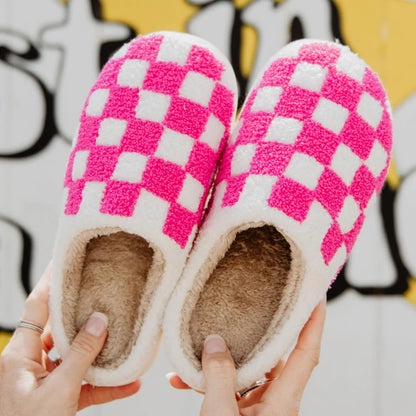 Hot Pink Checkered Pattern Slippers