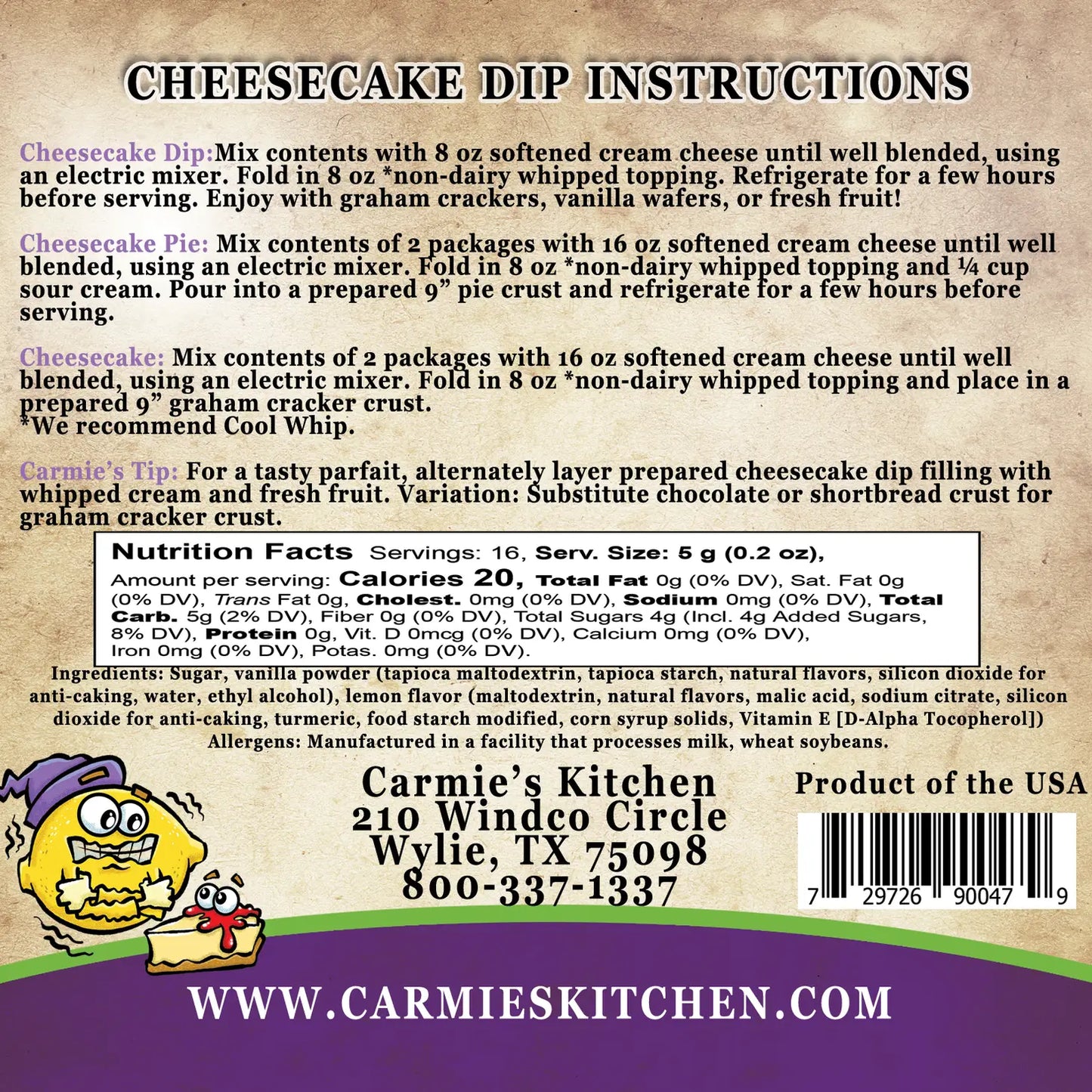 Carmie's Kitchen Cheesecake Dip Mix