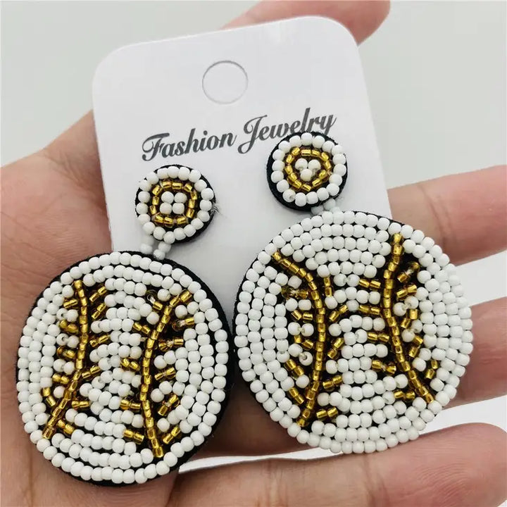 Baseball Drop Beads Earrings