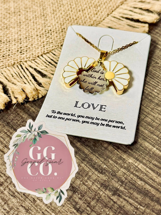 God Is Within Her Engraved Daisy Necklace