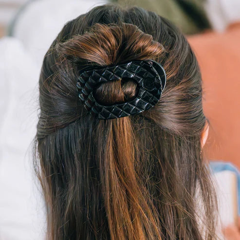 Jet Black Quilted Hair Clip