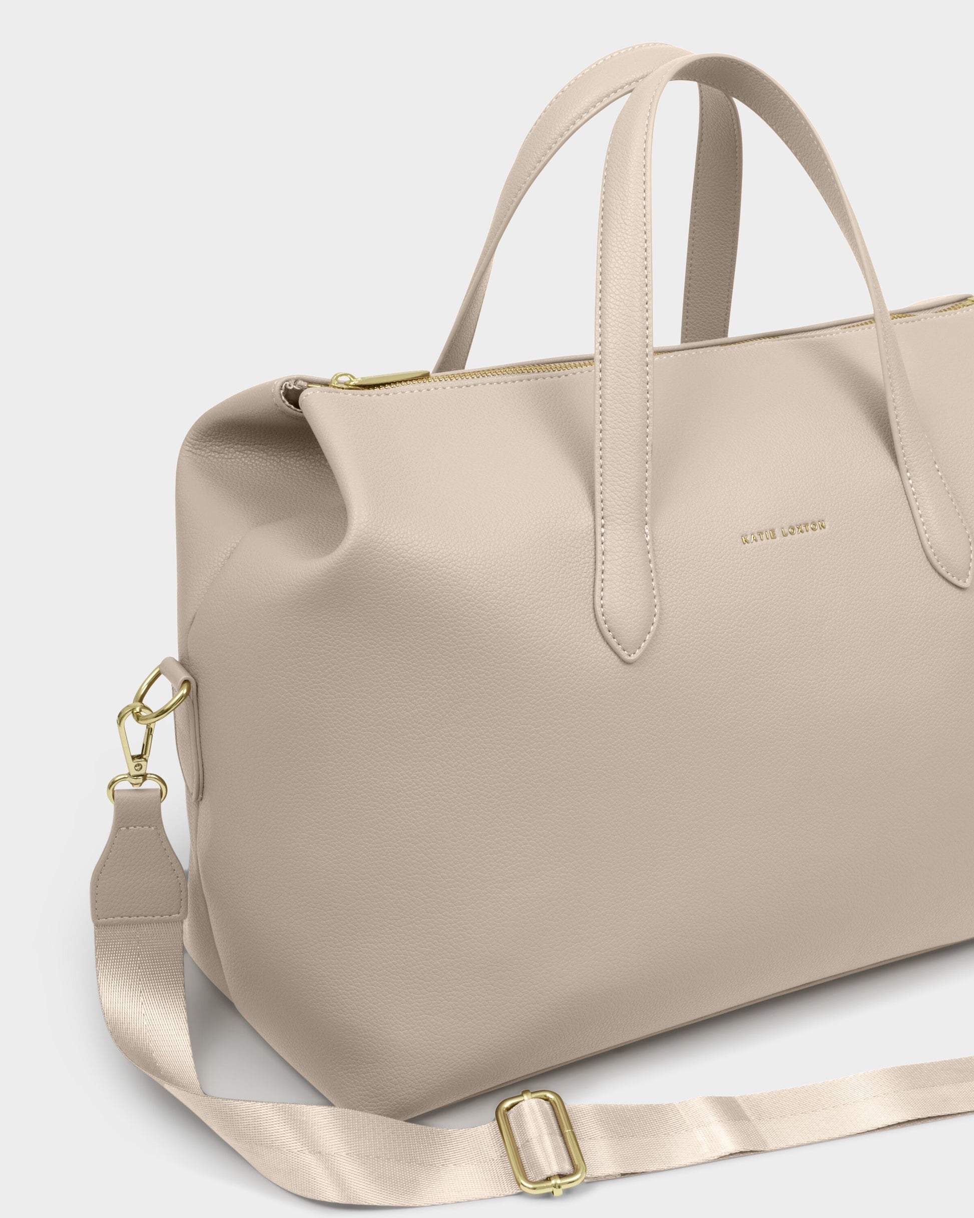 Neutral oyster vegan leather Milan Cabin Bag travel tote by Katie Loxton with structured silhouette and carry handles.