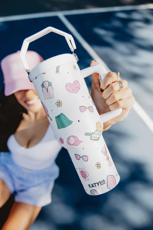Pickleball Items Girly Tumbler with Lid Handle