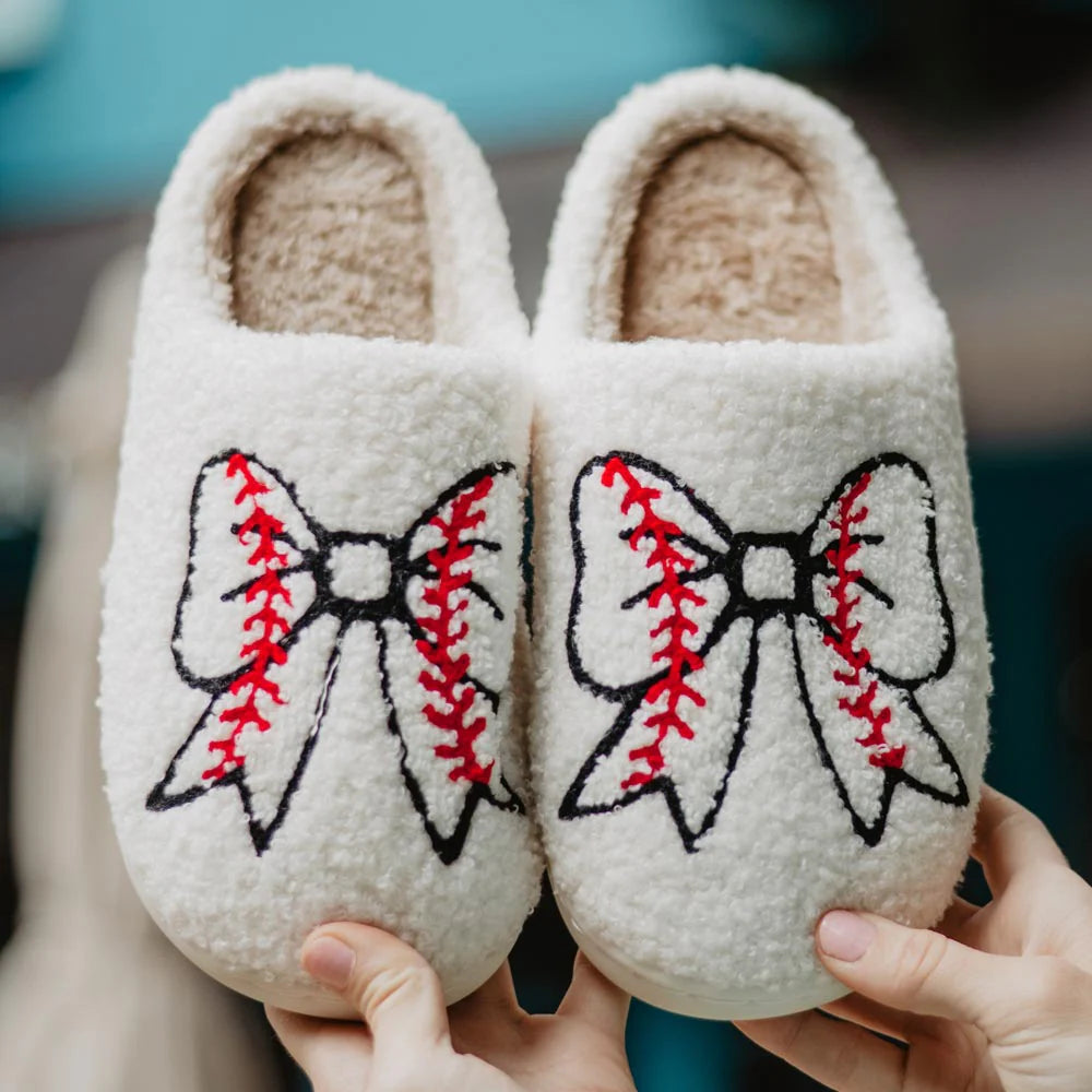 Baseball Using Slippers Baseball Bow Slippers – Square 1 Boutique